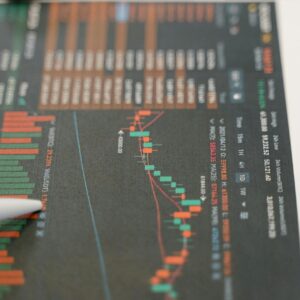 Close-up of financial graphs and stock data on a tablet, showcasing market analysis.